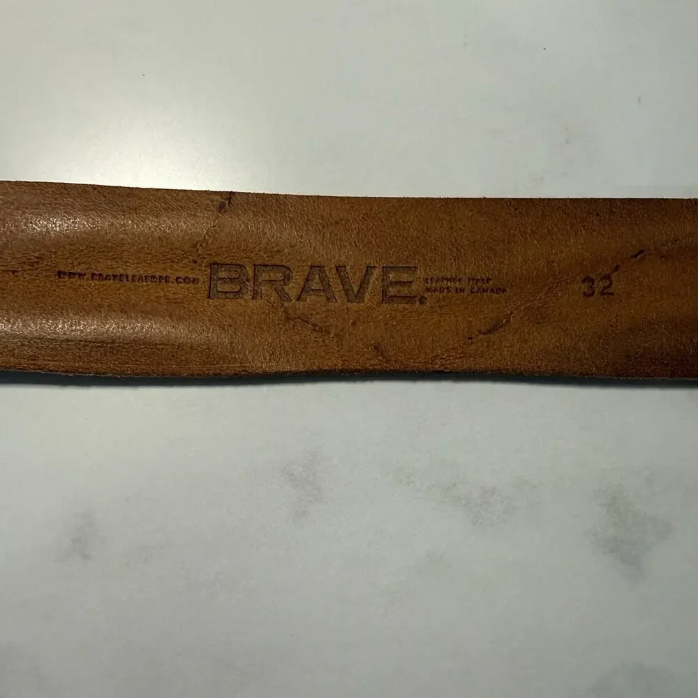 BRAVE Beltworks SKRUNCHY Italian Leather Belt Size 32 Brown Camo Handcrafted